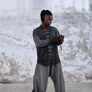 Black Menswear Shirt Boho Men Ceremony Outfit Sustainable